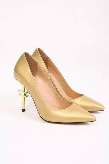 Kadın Deri Stiletto Gold