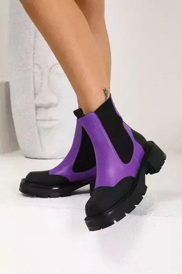 Kadın Mor Deri Bot