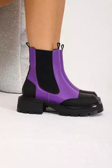 Kadın Mor Deri Bot