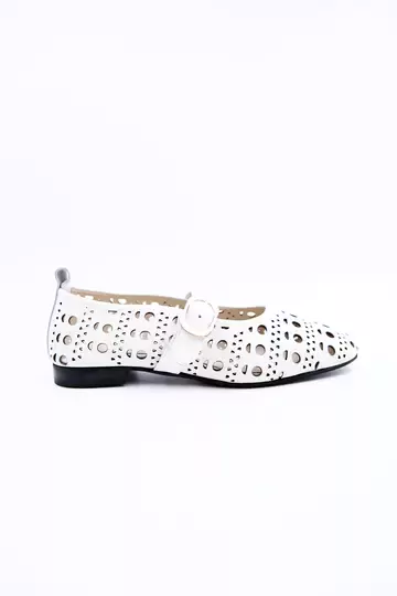 Kadın Hakiki Deri Babet Beyaz