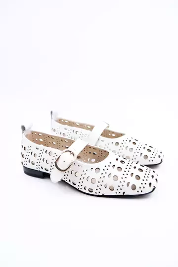 Kadın Hakiki Deri Babet Beyaz