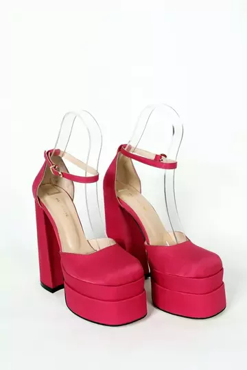 Kadın Fuşya Saten Platform Topuklu Abiye Ayakkabı