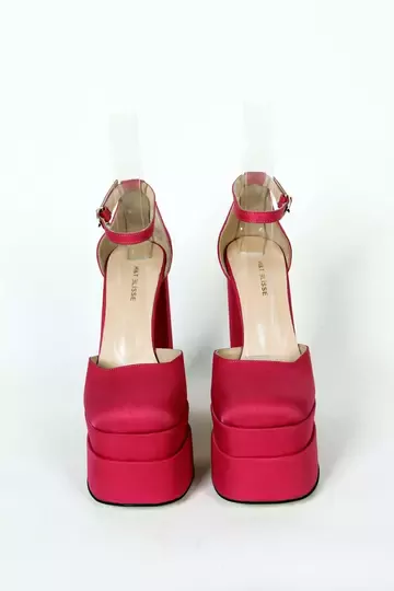 Kadın Fuşya Saten Platform Topuklu Abiye Ayakkabı
