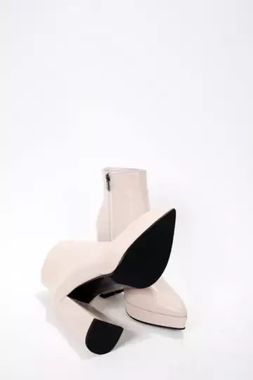 Kadın Bej Hakiki Deri Platform Bot