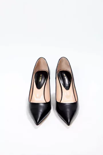 Klasik Siyah Topuklu Ayakkabı Hakiki Deri