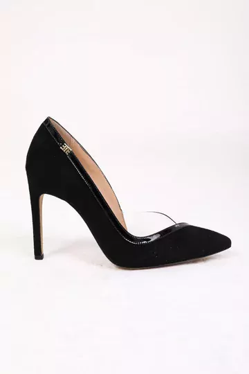 Kadın Siyah Süet Stiletto Şeffaf Detaylı