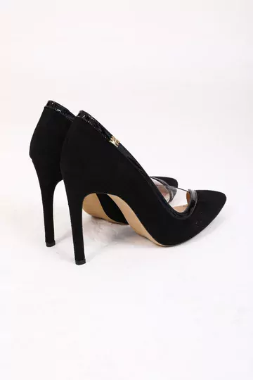 Kadın Siyah Süet Stiletto Şeffaf Detaylı