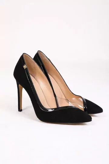 Kadın Siyah Süet Stiletto Şeffaf Detaylı
