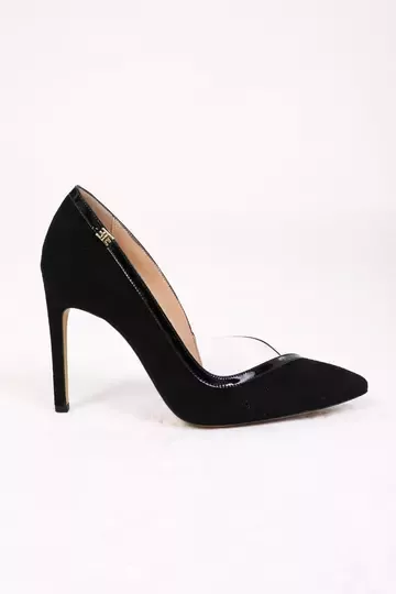 Kadın Siyah Süet Stiletto Şeffaf Detaylı