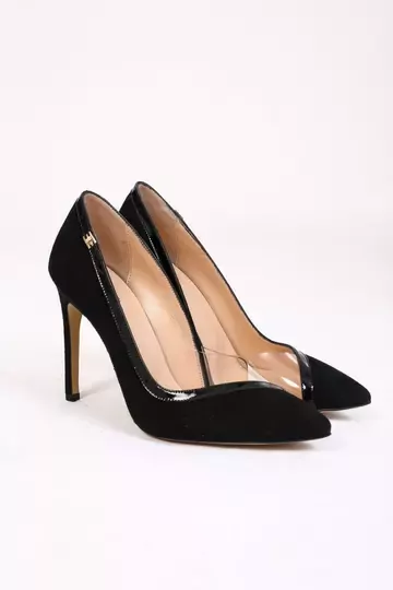 Kadın Siyah Süet Stiletto Şeffaf Detaylı