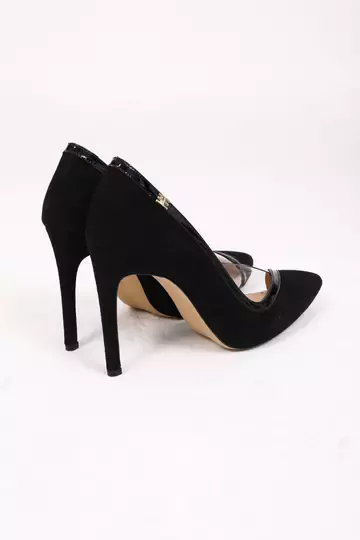 Kadın Siyah Süet Stiletto Şeffaf Detaylı
