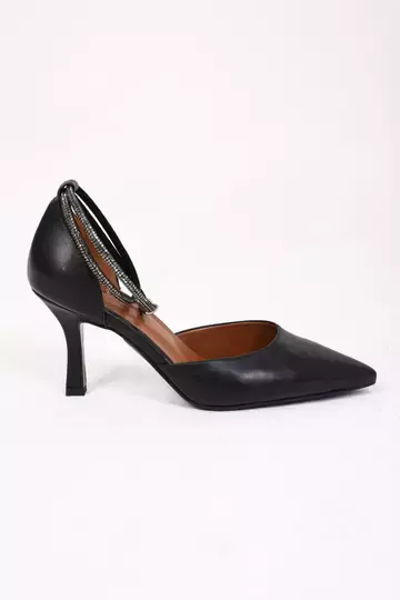 Kadın Siyah Deri Bilek Aksesuarlı Abiye Ayakkabı