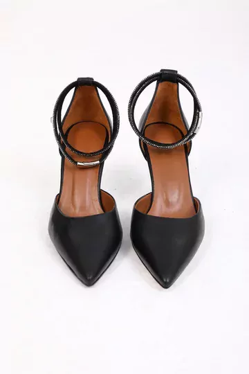 Kadın Siyah Deri Bilek Aksesuarlı Abiye Ayakkabı