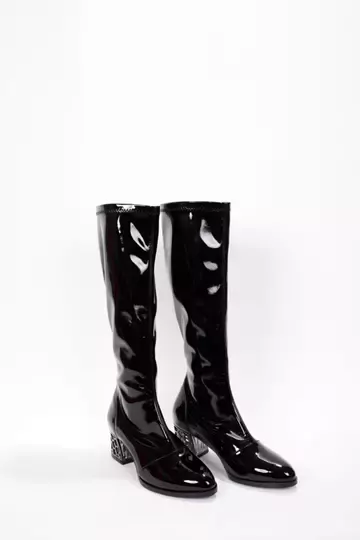 Kadın Siyah Rugan Streç Çizme