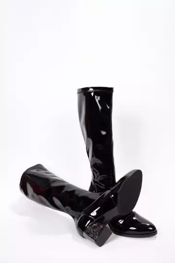 Kadın Siyah Rugan Streç Çizme