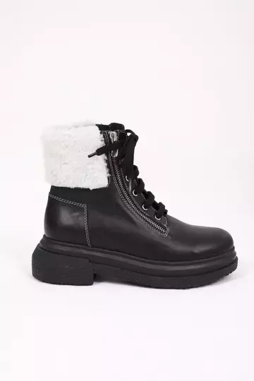 Kadın Deri Bot Kürk Detaylı Siyah