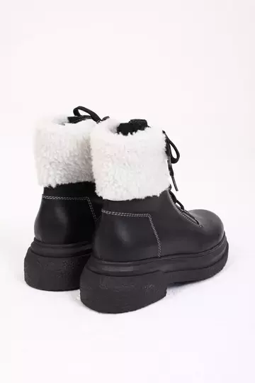 Kadın Deri Bot Kürk Detaylı Siyah