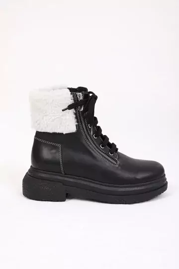 Kadın Deri Bot Kürk Detaylı Siyah