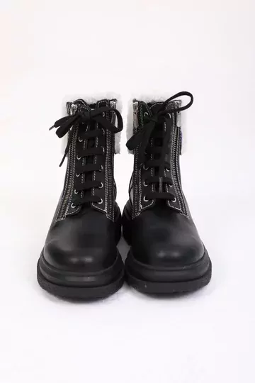 Kadın Deri Bot Kürk Detaylı Siyah