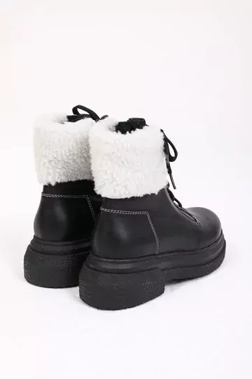 Kadın Deri Bot Kürk Detaylı Siyah