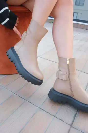 Kadın Camel Hakiki Deri Taş Detaylı Bot