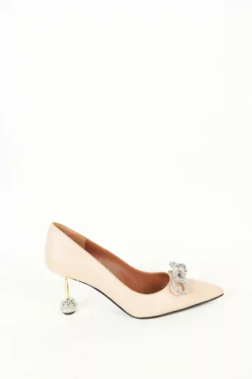 Kadın Vizon Deri Topuk Ve Aksesuar Detaylı Abiye Ayakkabı