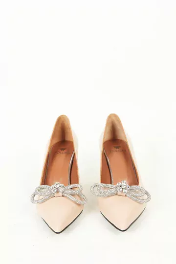 Kadın Vizon Deri Topuk Ve Aksesuar Detaylı Abiye Ayakkabı