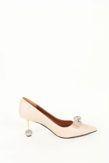 Kadın Vizon Deri Topuk Ve Aksesuar Detaylı Abiye Ayakkabı