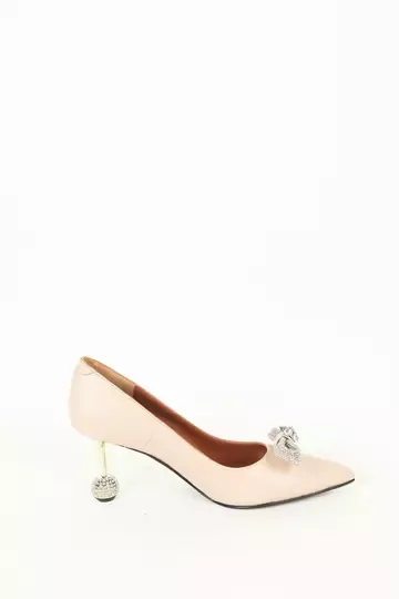 Kadın Vizon Deri Topuk Ve Aksesuar Detaylı Abiye Ayakkabı