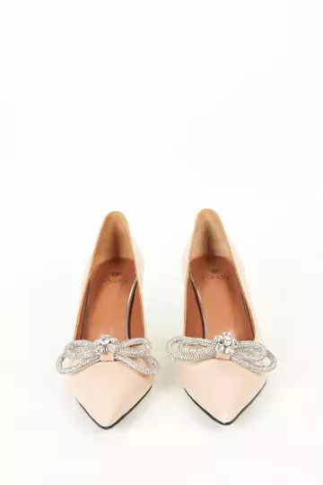 Kadın Vizon Deri Topuk Ve Aksesuar Detaylı Abiye Ayakkabı