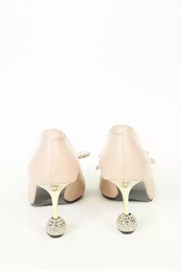 Kadın Vizon Deri Topuk Ve Aksesuar Detaylı Abiye Ayakkabı