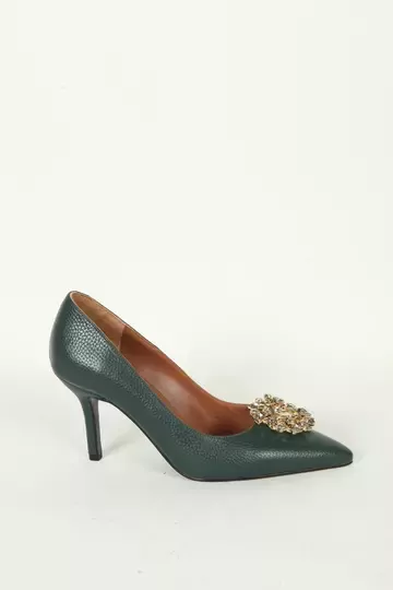Kadın Yeşil Deri Aksesuar Detaylı Abiye Ayakkabı
