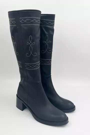 Kadın Vizon Süet Nakış Detaylı Çizme