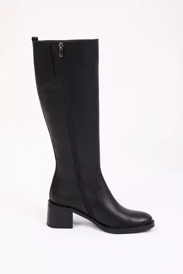 Kadın Deri Çizme Siyah Floter