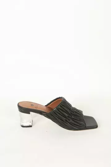 Kadın Koyu Krem Hakiki Deri Topuk Detaylı Terlik