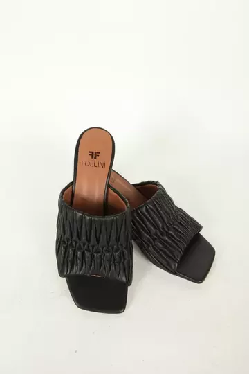 Kadın Koyu Krem Hakiki Deri Topuk Detaylı Terlik