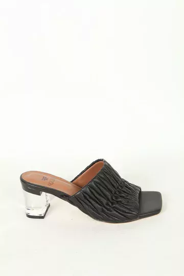 Kadın Koyu Krem Hakiki Deri Topuk Detaylı Terlik