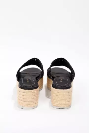 Kadın Siyah Hasır Detaylı Yazlık Dolgu Terlik