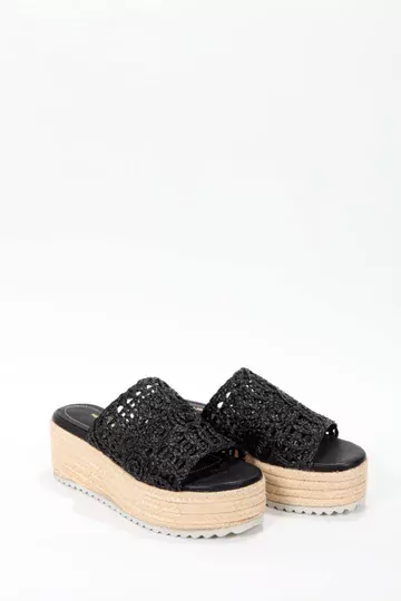 Kadın Siyah Hasır Detaylı Yazlık Dolgu Terlik