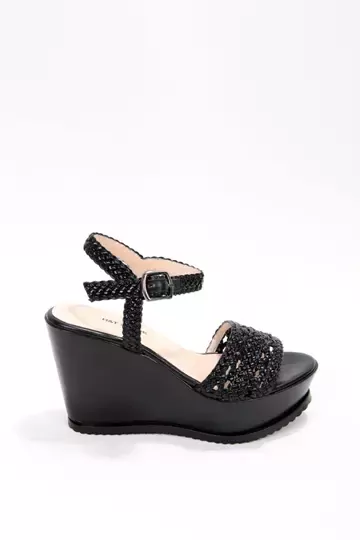 Kadın Siyah Örgülü Sandalet