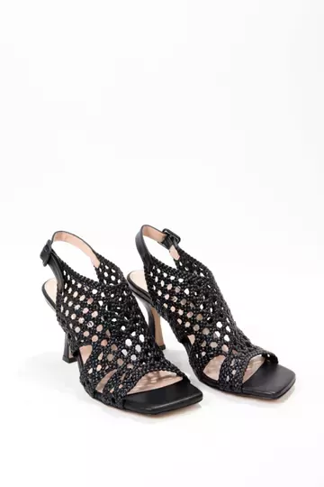 Kadın Pudra Örgü Detaylı Sandalet