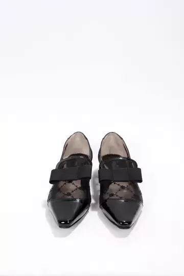 Kadın Siyah Rugan Tül Fiyonk Detaylı Ayakkabı