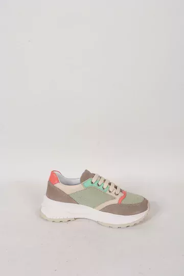 Kadın Yeşil Deri Sneaker Spor Ayakkabı