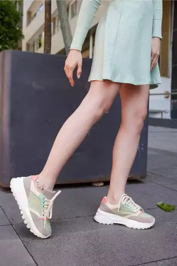 Kadın Yeşil Deri Sneaker Spor Ayakkabı