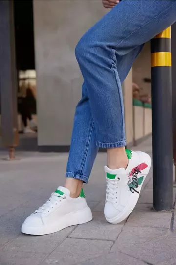 Kadın Beyaz Hakiki Deri Sneaker Spor Ayakkabı