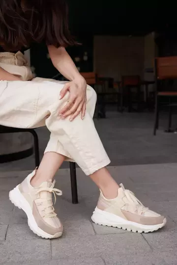 Kadın Deri Sneaker Vizon