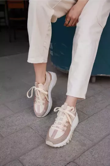 Kadın Deri Sneaker Vizon