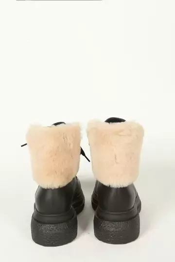 Kadın Deri Bot Kürk Detaylı Siyah