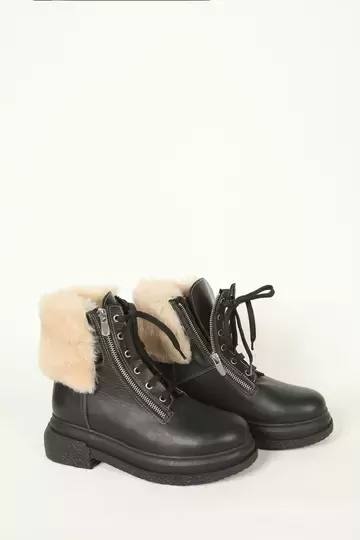 Kadın Deri Bot Kürk Detaylı Siyah