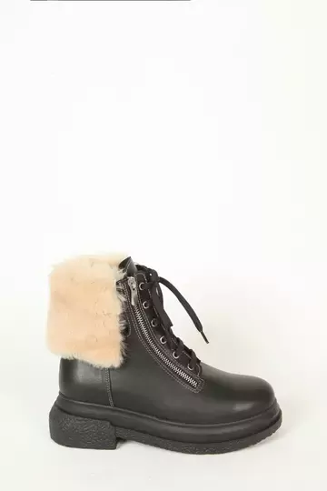 Kadın Deri Bot Kürk Detaylı Siyah
